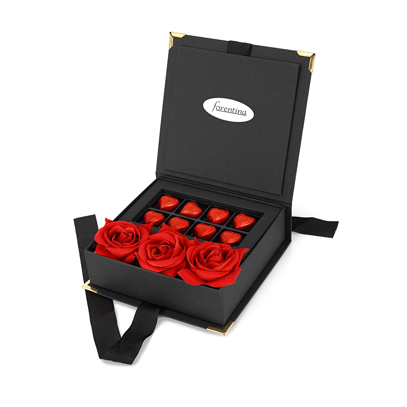 Forentina Rose Kartanesi Kolye Bileklik Küpe Yüzük - Çikolata & Kadife Kırmızı Gül Hediye Set PS3176
