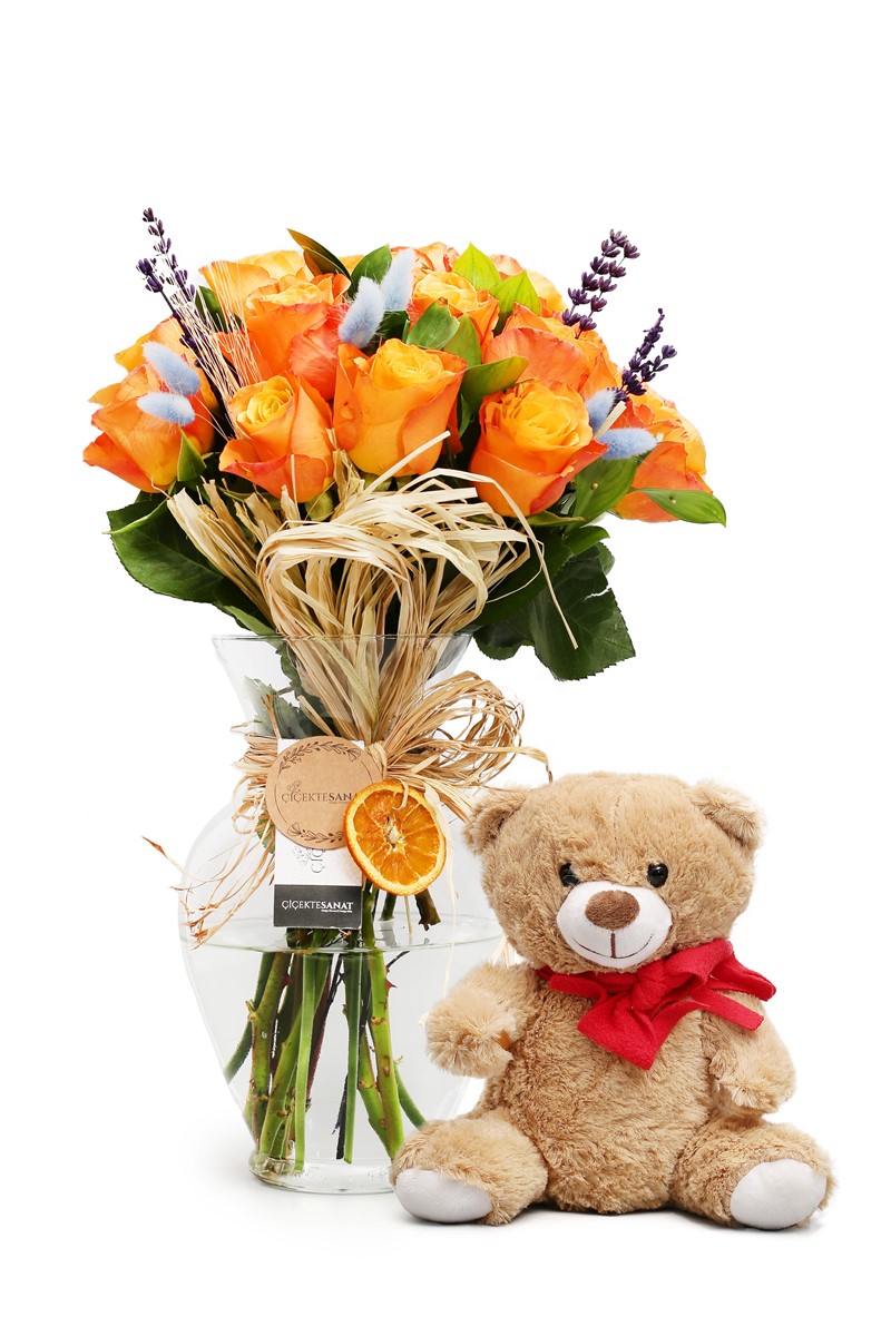  Teddy & Orange Roses
