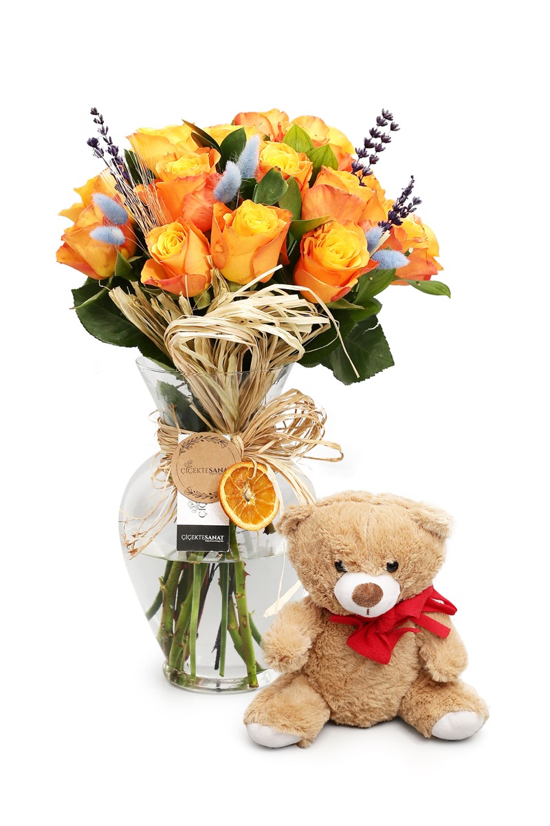  Teddy & Orange Roses