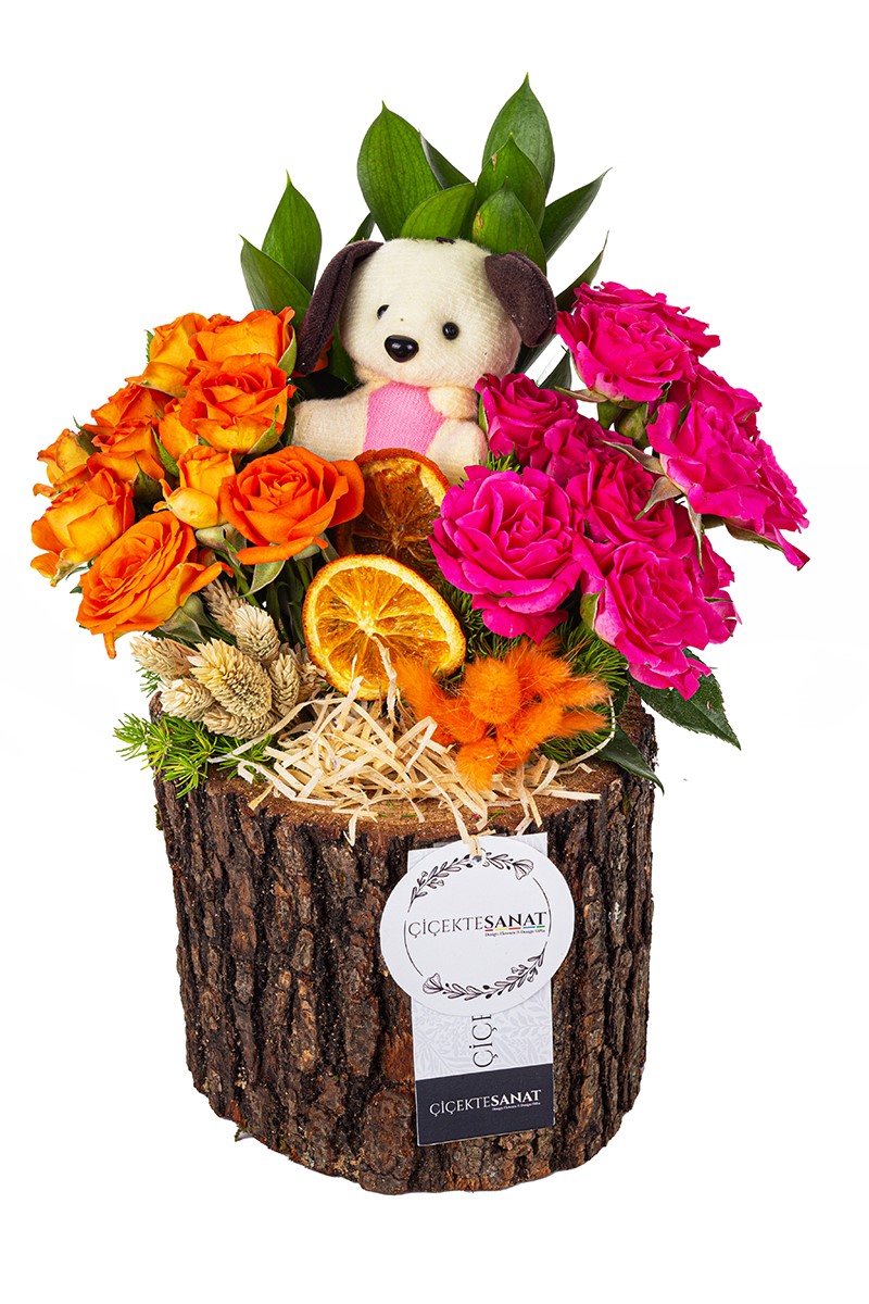 Mixed Roses And Teddy Bear