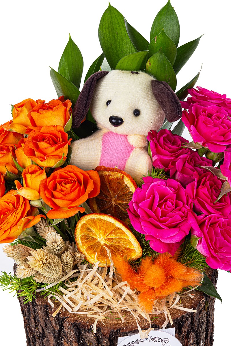 Mixed Roses And Teddy Bear